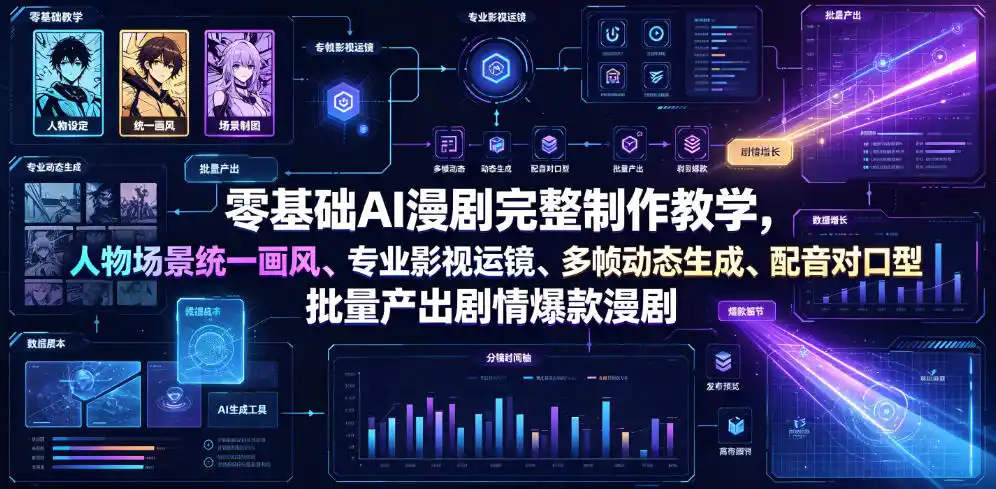 零基础AI漫剧完整制作教学，人物场景统一画风、专业影视运镜、多帧动态生成、配音对口型，批量产出剧情爆款漫剧摄影摄像-剪辑后期-编剧导演课程影视课程众筹
