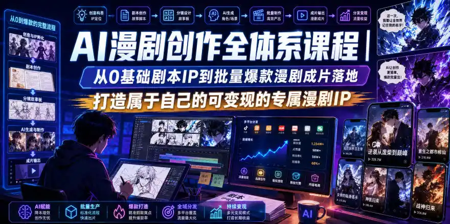 AI漫剧创作全体系课程｜从0基础剧本IP到批量爆款漫剧成片落地，打造属于自己的可变现的专属漫剧IP摄影摄像-剪辑后期-编剧导演课程影视课程众筹