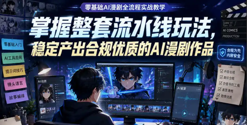 零基础AI漫剧全流程实战教学，掌握整套流水线玩法，稳定产出合规优质的AI漫剧作品摄影摄像-剪辑后期-编剧导演课程影视课程众筹