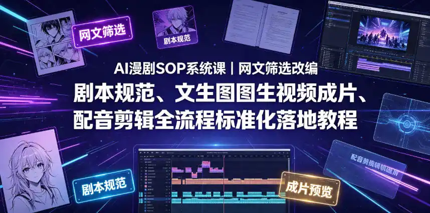AI漫剧SOP系统课｜网文筛选改编、剧本规范、文生图图生视频成片、配音剪辑全流程标准化落地教程(更新0810)摄影摄像-剪辑后期-编剧导演课程影视课程众筹