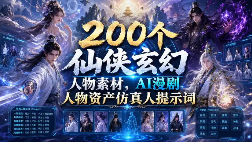 200个仙侠玄幻人物素材，AI漫剧人物资产仿真人提示词摄影摄像-剪辑后期-编剧导演课程影视课程众筹