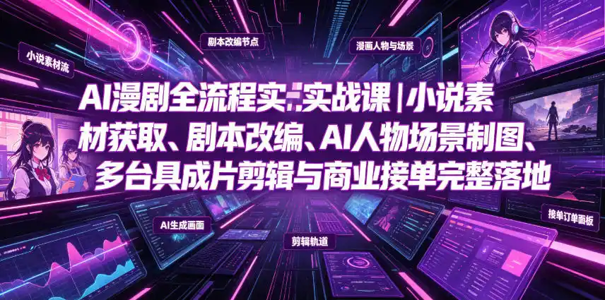 AI漫剧全流程实战课｜小说素材获取、剧本改编、AI人物场景制图、多工具成片剪辑、平台付费变现与商业接单完整落地摄影摄像-剪辑后期-编剧导演课程影视课程众筹