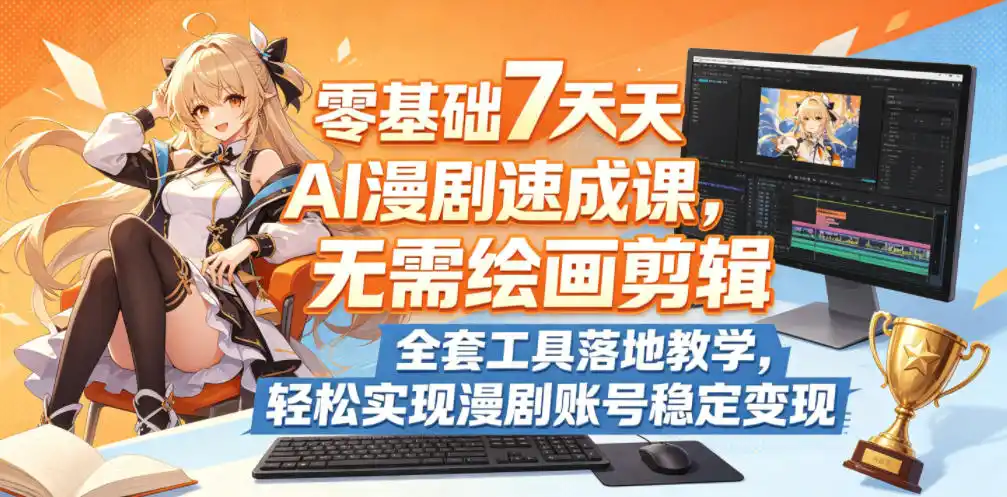 零基础7天AI漫剧速成课，无需绘画剪辑，全套工具落地教学，轻松实现漫剧账号稳定变现摄影摄像-剪辑后期-编剧导演课程影视课程众筹