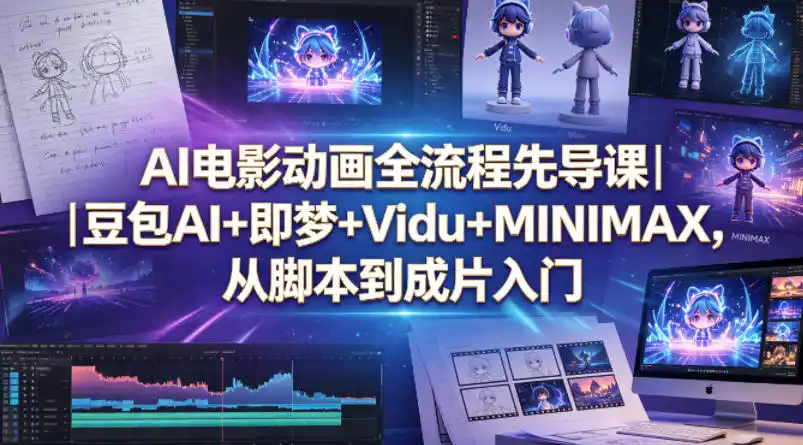 AI电影动画全流程先导课｜豆包AI+即梦+Vidu+MINIMAX，从脚本到成片入门摄影摄像-剪辑后期-编剧导演课程影视课程众筹