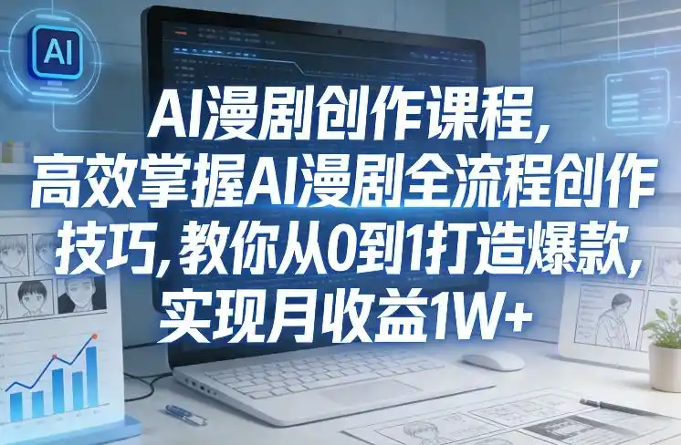 某社群AI漫剧创作课程，高效掌握AI漫剧全流程创作技巧，教你从0到1打造爆款，实现月收益1W+摄影摄像-剪辑后期-编剧导演课程影视课程众筹