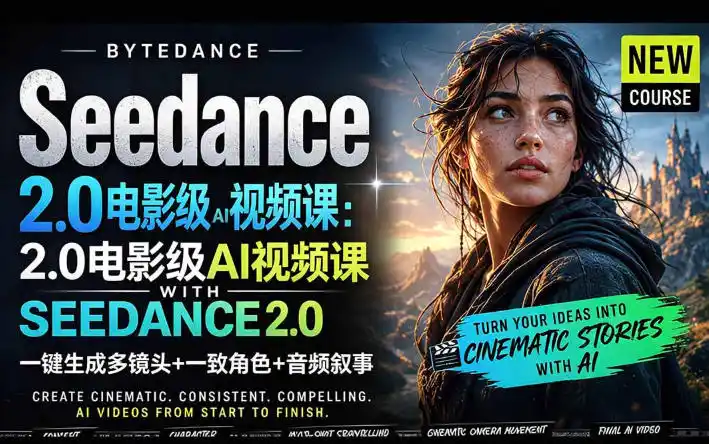 字节跳动的Seedance 2.0 AI电影视频生成制作教程，一键生成多镜头+一致角色+音频叙事-中英字幕摄影摄像-剪辑后期-编剧导演课程影视课程众筹