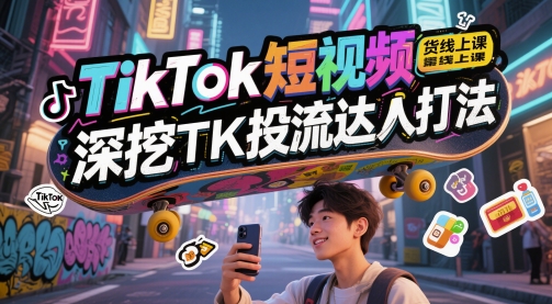 TikTok短视频带货线上课，深挖TK投流达人打法摄影摄像-剪辑后期-编剧导演课程影视课程众筹