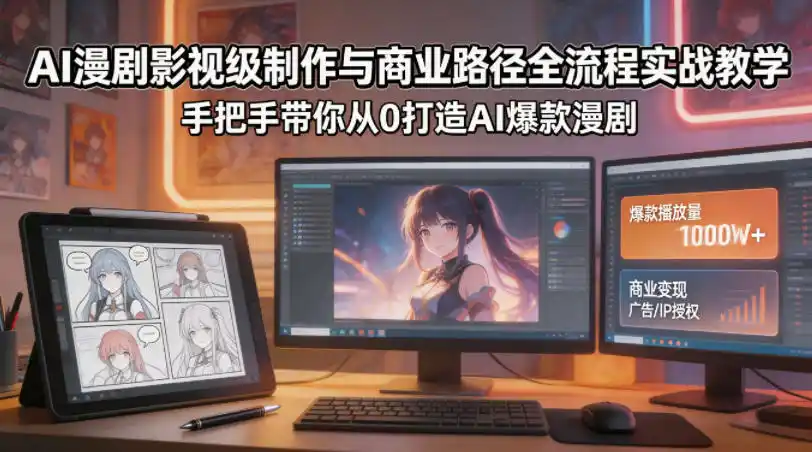 AI漫剧影视级制作与商业路径全流程实战教学，手带你从0打造AI爆款漫剧摄影摄像-剪辑后期-编剧导演课程影视课程众筹