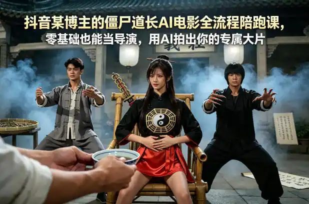 抖音某博主的僵尸道长AI电影全流程陪跑课，零基础也能当导演，用AI拍出你的专属大片摄影摄像-剪辑后期-编剧导演课程影视课程众筹