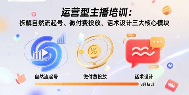 运营型主播培训：拆解自然流起号、微付费投放、话术设计三大核心模块-8月摄影摄像-剪辑后期-编剧导演课程影视课程众筹