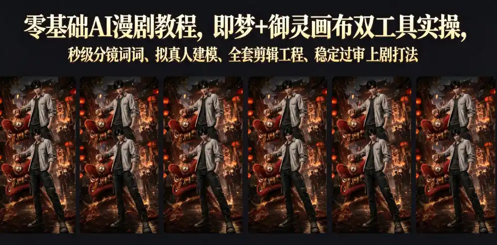 零基础AI漫剧教程，即梦+御灵画布双工具实操，秒级分镜提示词、拟真人建模、全套剪辑工程、稳定过审上剧打法摄影摄像-剪辑后期-编剧导演课程影视课程众筹
