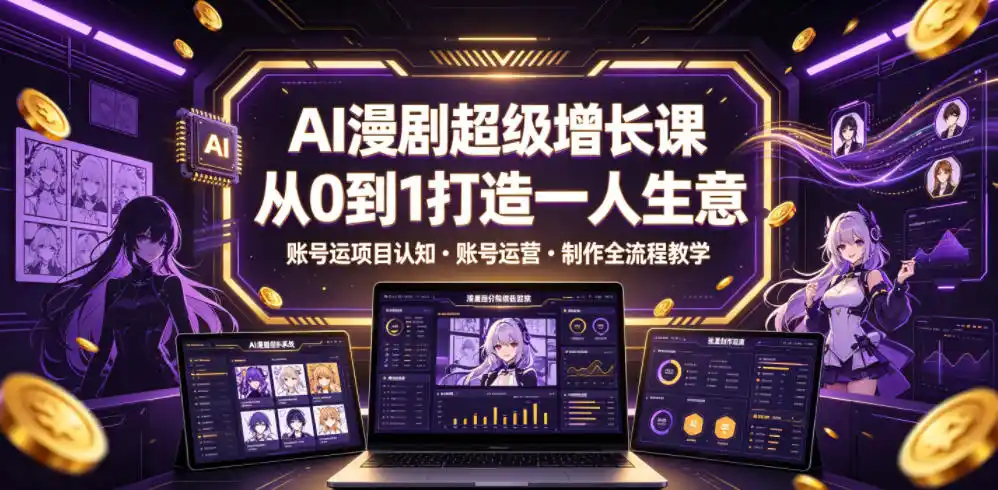 AI漫剧超级增长课，从0到1打造一人生意，项目认知・账号运营・制作全流程教学摄影摄像-剪辑后期-编剧导演课程影视课程众筹